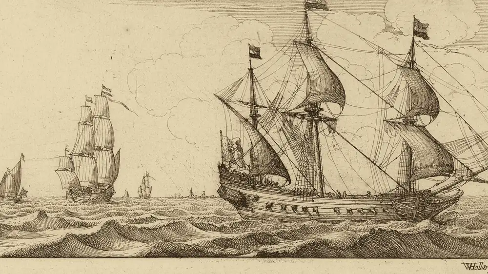 A Royal Navy warship under sail