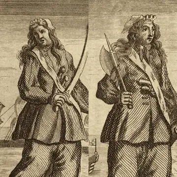 Painted portrait of Anne Bonny and Mary Read