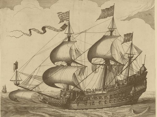 A pirate ship under sail